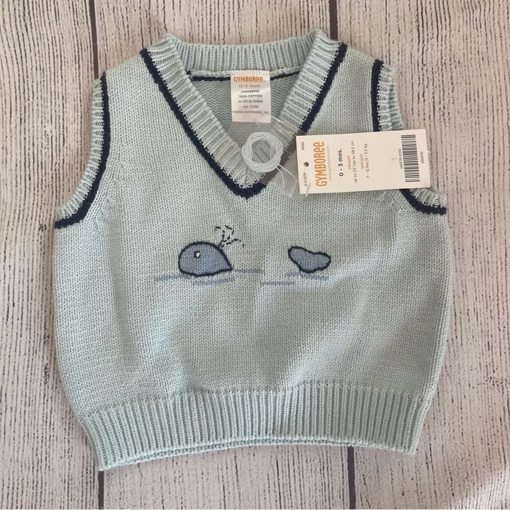 Gymboree Blue Whale Harbor Sweater Vest Size 0-3 months